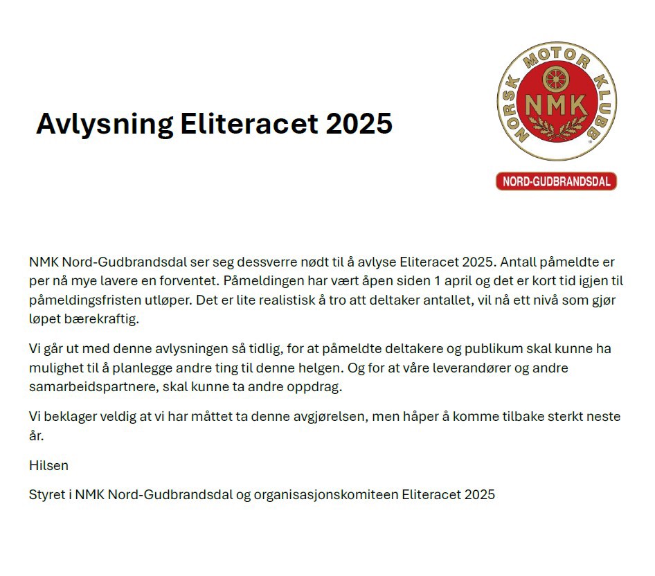Avlysning Eliteracet 2025